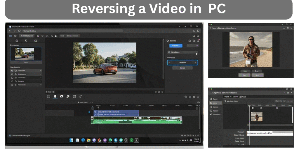 Screenshot of CapCut video editor on PC with a video clip being reversed using the reverse tool