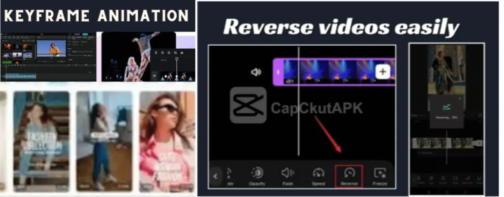 Screenshot of the CapCut for iOS, video editing interface showing timeline, tools, and preview window.