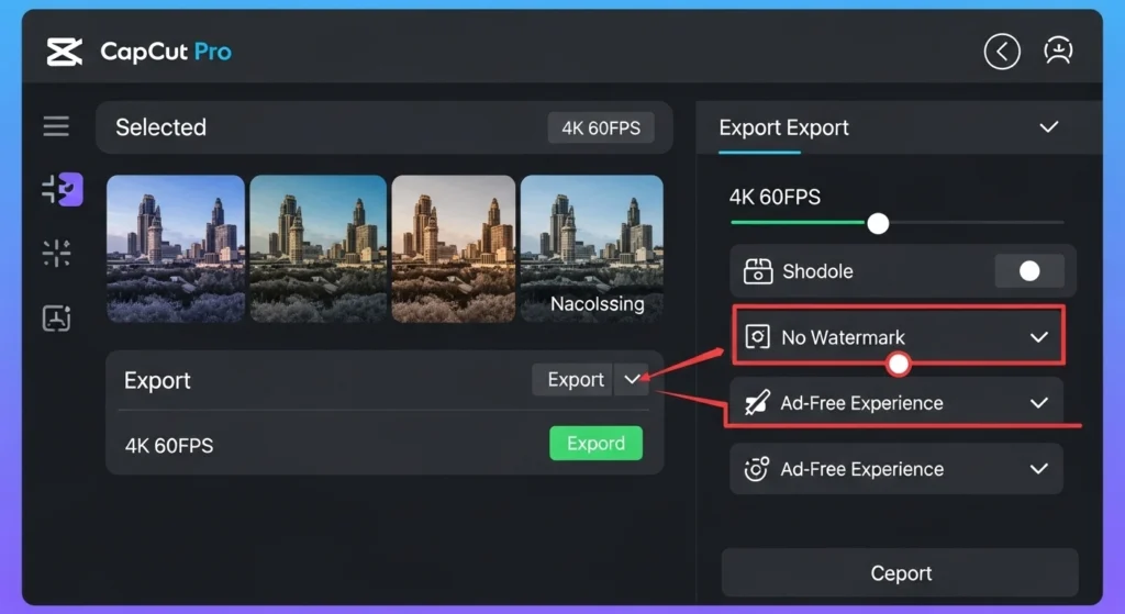 CapCut Pro export options with 4K and no watermark