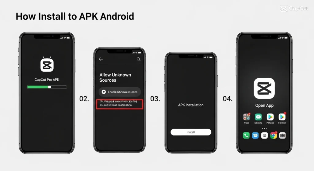 Visual steps to install CapCut Pro APK on Android